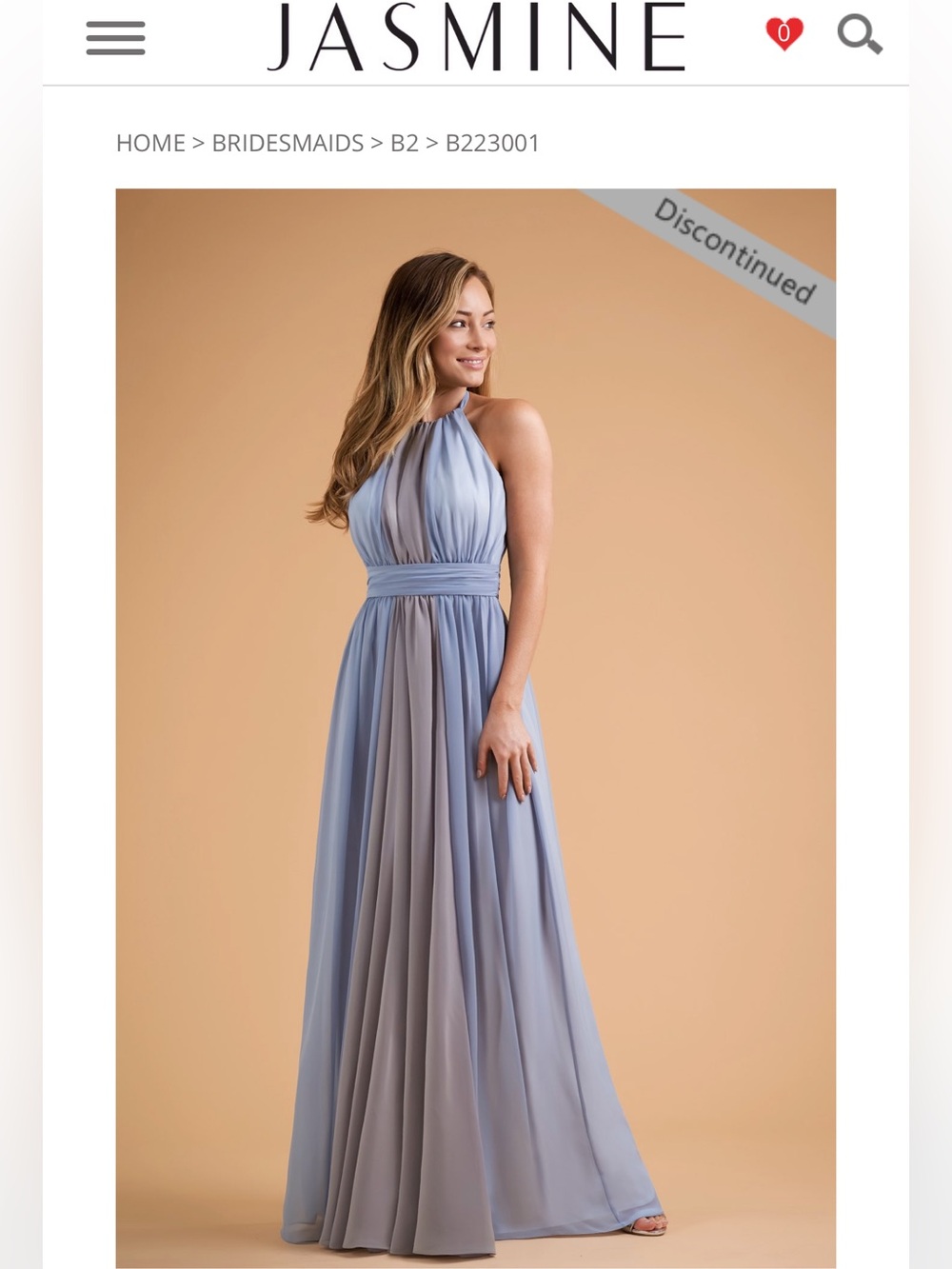 Jasmine Two-Tone Halter Neckline Long Bridesmaid Dress with Waistband